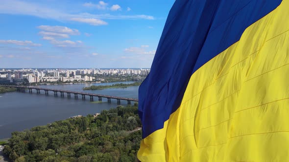Kyiv - National Flag of Ukraine By Day. Aerial View. Kiev alt