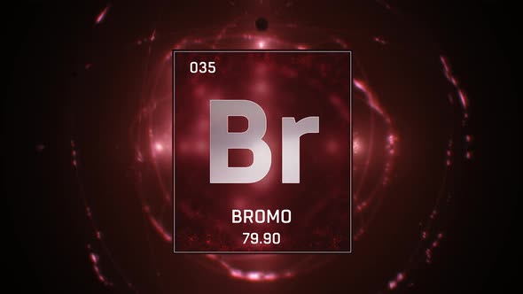 Bromine as Element 35 of the Periodic Table on Red Background in Spanish Language