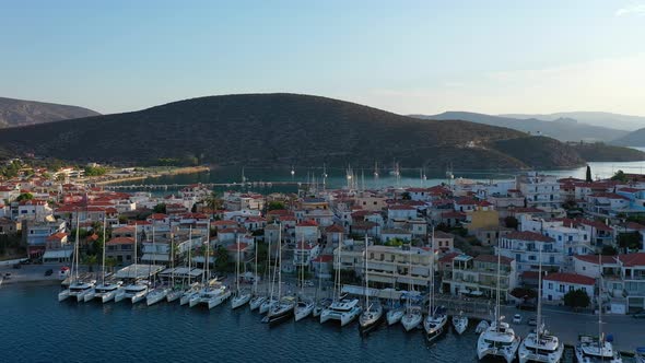 Aerial View of Ermioni Old Town and Marina or Seaport Greece  Drone Videography alt