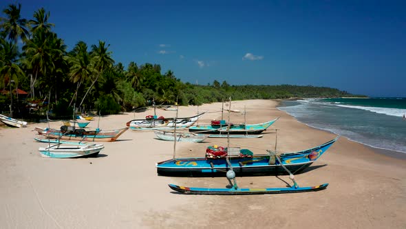 View of the Beach Fishing Boats on One of the Beaches of Sri Lanka, the Southern Part of the Island.