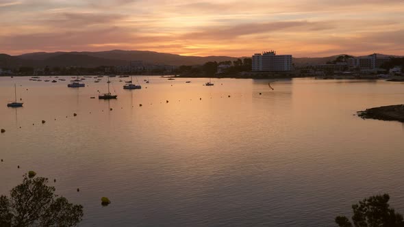 Beautiful Sunrise in the Port of Sant Antoni De Portmany Ibiza Balearic Islands Spain