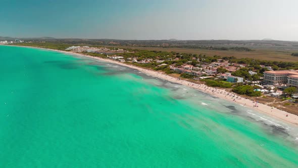 Aerial view of a beach in playa de Muro, Mallorca, Spain alt