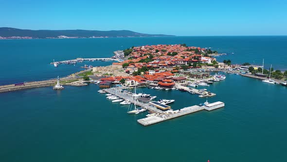 Aerial view to a old town of Nessebar alt