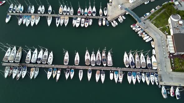 Aerial footage of yatch marina of Sığacık , izmir. aerial footage luxury boats.
