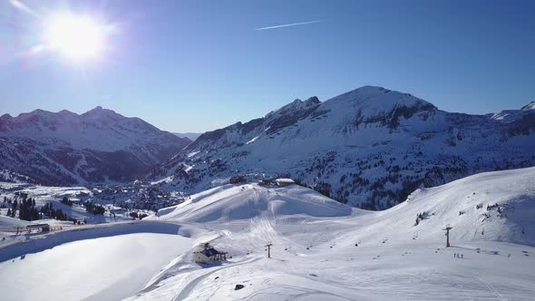 Aerial Ski Region Sunny Winter Mountains alt