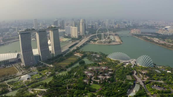 Aerial view of Singapore Skyscrapers With City. Corporate Offices Singapore. alt