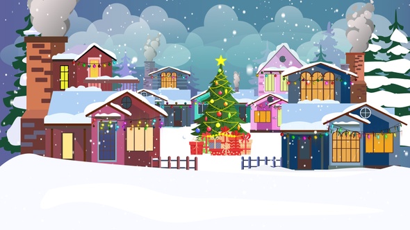 Christmas Village Background _ Winter Landscape - Cartoon Animations