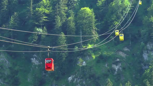 Cable cars in the village of St. Gilgen, Austria.