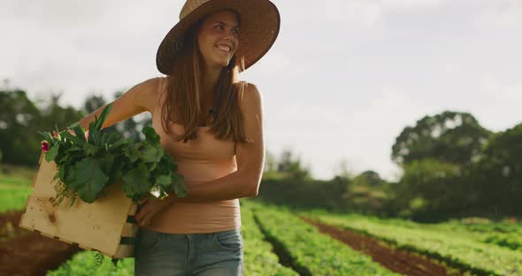 Walking on her farm alt