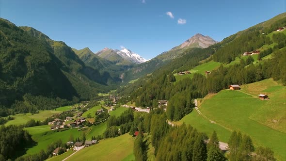 Aerial view of village of Heiligenblut in the Alps alt
