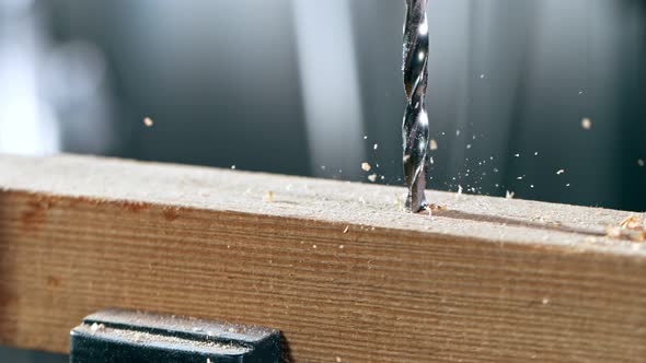 Super Slow Motion Shot of Drilling Wood at 1000 Fps alt
