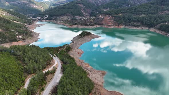 Mountain river high in the mountains Aerial View 4 K alt