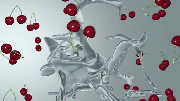 Fresh Cherry and water spinning in the air. High quality 4K seamless loopable (with alpha) alt