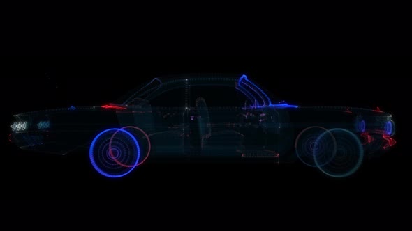 3d Hologram of Intelligent Muscle Car of Particles