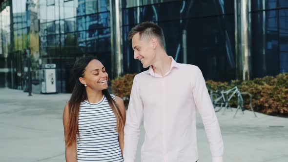 Smiling Black Girl Having a Date with Her Boyfriend in the City Center
