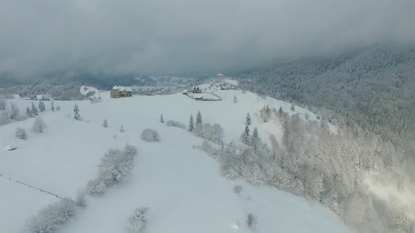 Aerial Snow Covered Trees Drone Footage Landscape Winter Nature Beautiful Europe Forest Mountain alt