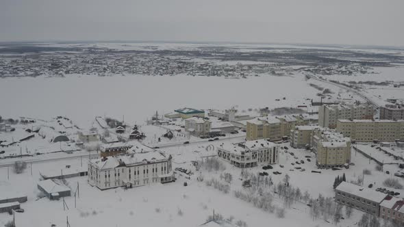 Establishing Shot a Winter City in the Arctic Polar Circle