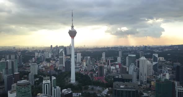 View on Menara Out From Afar, the Footage Is Done By Drone at the Sunset, Kuala Lumpur, Malaysia alt