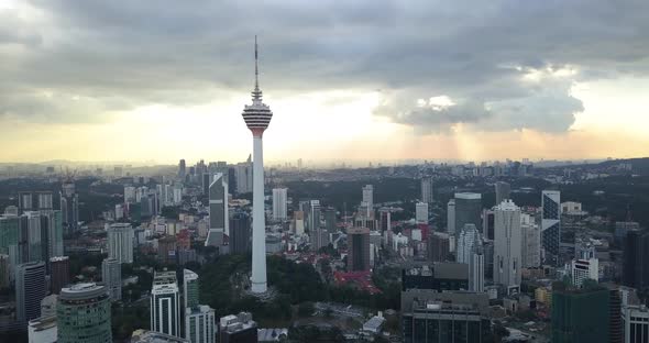 View on Menara Out From Afar, the Footage Is Done By Drone at the Sunset, Kuala Lumpur, Malaysia