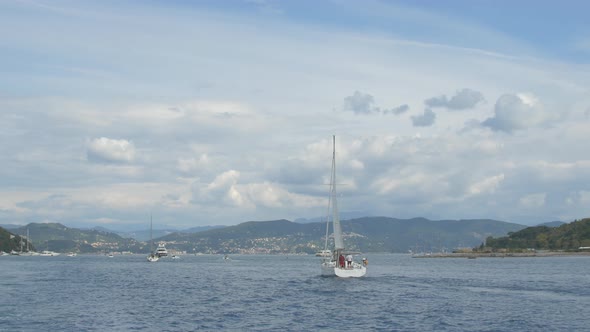 Boat sailing on the Ligurian Sea in Cinque Terre