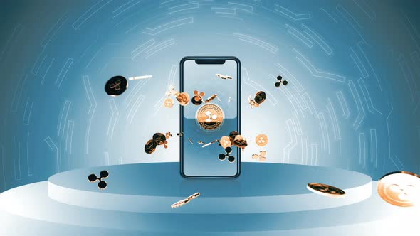 03 - 10 RIPPLE Cryptocurrency Background with Cell / Mobile Phone 4K alt