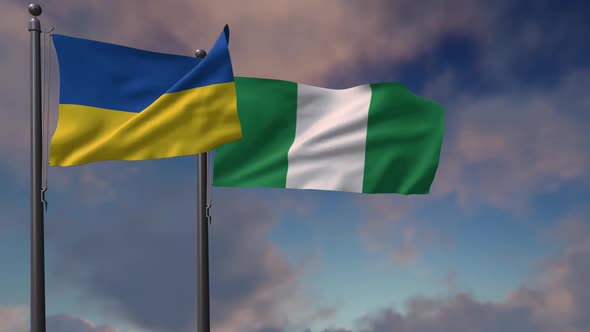 Nigeria Flag Waving Along With The National Flag Of The Ukraine - 2K alt