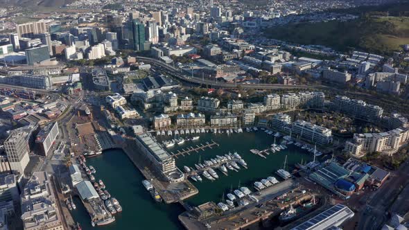 Aerial view high above the marina district.