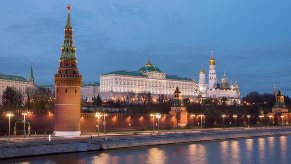 Moscow, Russia, Timelapse  - The Kremlin at dusk