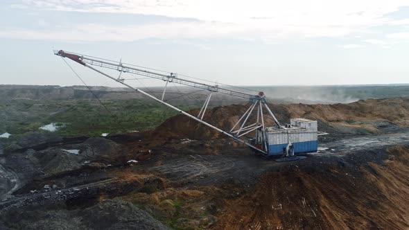 Walking Excavator Working at Coal Mine