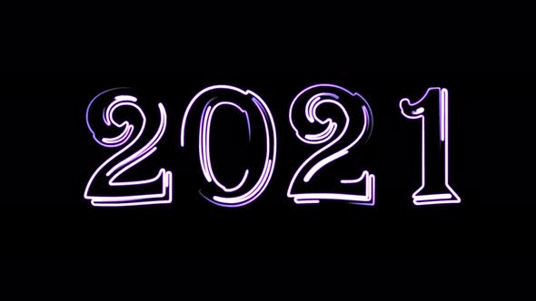 Animation of seamless moving neon lines 2021 New Year. 2D animation on a Christmas