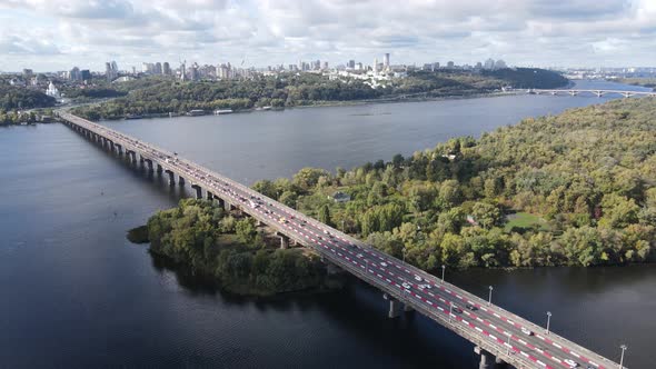 Dnipro River Near Kyiv City, Ukraine Aerial View. Dnieper, Kiev alt