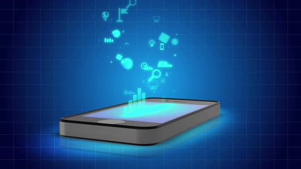 Computer Animation of Smartphone With Icons, Online Applications Make Life Easy alt