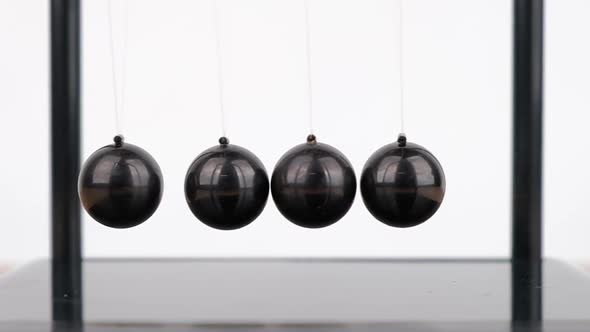 Slow motion, Macro shot, Newton's Cradle metal balls on wooden desk