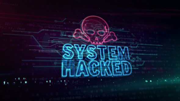System hacked alert with skull symbol abstract loopable animation alt