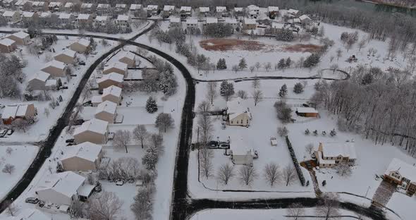 Wonderful Winter Scenery Roof Houses Covered Snow on the Aerial View with Residential Small Town alt
