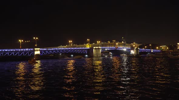 Bridge with Illumination Over the River at Night alt