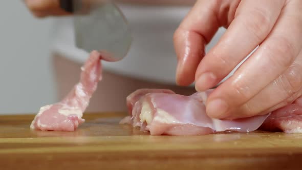 Raw Chicken Fillet Slicing