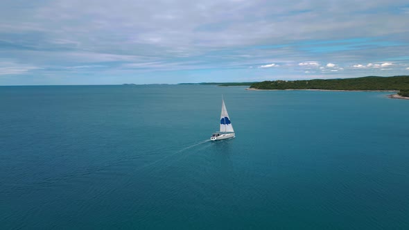 Sailing boat at Istria, Croatia. Ship with a sail in the clear blue and ...