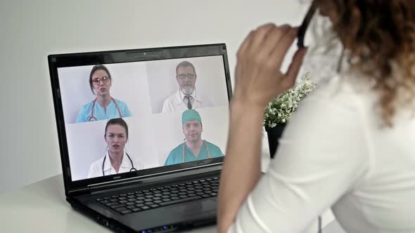 Group Video Conference of Medicine Workers Share Ideas Remotely
