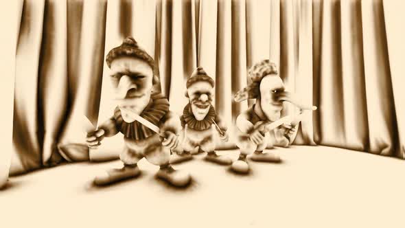 Horror clowns with knives with vintage effect