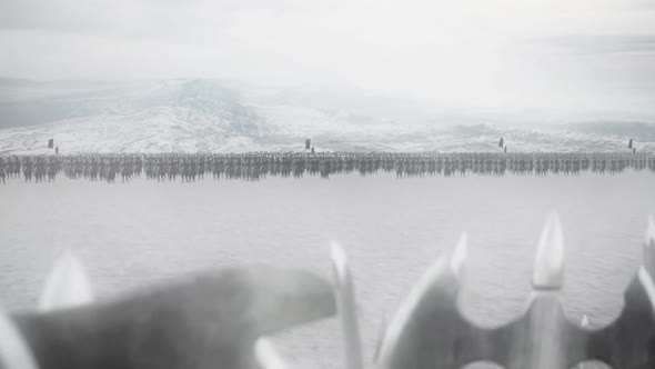 Viking Clan Standing In Front Of A Medieval Army In A Battlefield alt