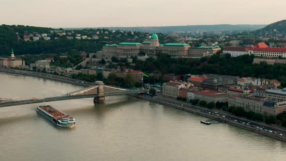 Budapest Cityscape  Aerial View of Landmark Buda Castle with Danube River