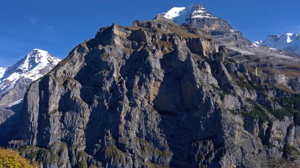 Eiger Monk And Jungfrau Mountains In Alps As Seen From Murren Village Berner Oberland Switzerland alt