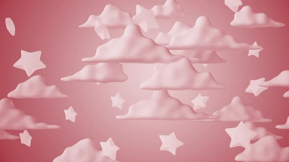 3d Clouds With Stars Red Kids Background