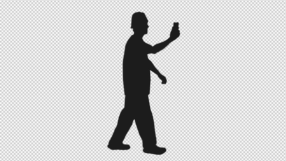 Black and White Silhouette of Man Talking via Smartphone while Walking, Alpha Channel