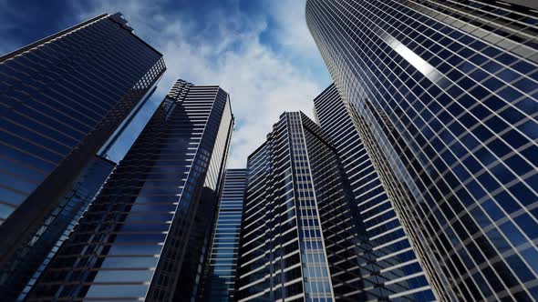 animation of a business center. buildings with mirrored windows alt