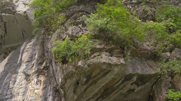 View From a Boat on Limestone Rocks in Ninh Binh Mountain Area a Tourist Destination in Northern alt