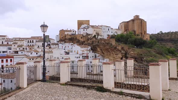 The beautiful village of Setenil de las Bodegas, Provice of Cadiz, Andalusia, Spain. Skyline from Mi alt