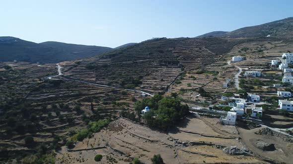 Village of Lefkes on the island of Paros in the Cyclades in Greece from the sky alt