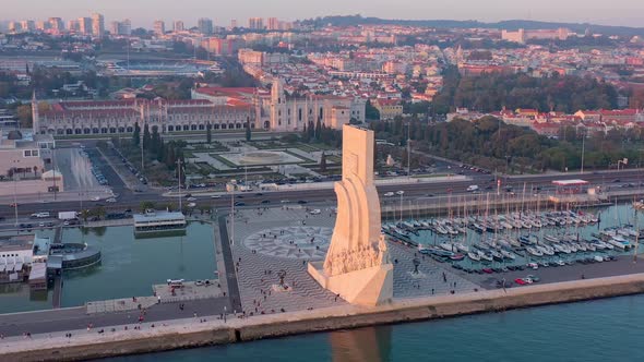 Wonderful Sunset Landscape Overlooking the Portuguese Monument to Discoveries Padrao Dos alt